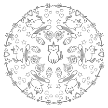 kolorowanka: Kolorowanki mandala z kotami i słodyczami