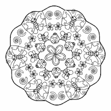 kolorowanka: Kolorowanki mandala z motyle, kwiaty i chrząszcze