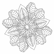 kleurplaat: Mandala met tulpen en bladeren voor het schilderen