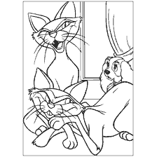 coloriage: Coloration de la Dame et du Tramp avec l'image des chats et des chiens