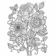 kleurplaat: Kleuren voor volwassenen met de afbeelding van bloeiende bloemen