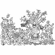 kleurplaat: Kleurenboek voor volwassenen met bloemen en bosdieren