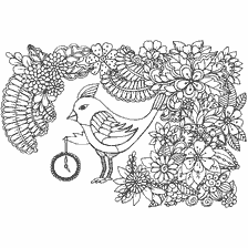 kleurplaat: Kleurplaten voor volwassenen met bloemen en vogels