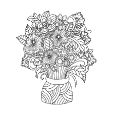 kleurplaat: Anti-stress kleuren boek voor volwassenen met een foto van bloemen in een vaas