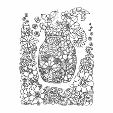 kleurplaat: Kleuren met bloemen en vaas