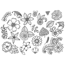 kleurplaat: Anti-stress kleuring met de afbeelding van bloeiende planten en patronen