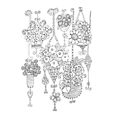 kleurplaat: Kleurplaten voor volwassenen met het beeld van kamerbloemen in potten