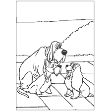 coloriage: Coloration avec l'image des chiens Lady et Tramp