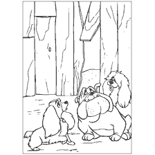 coloriage: Coloration avec Lady et Tramp, repr&eacute;sentant des chiens errants