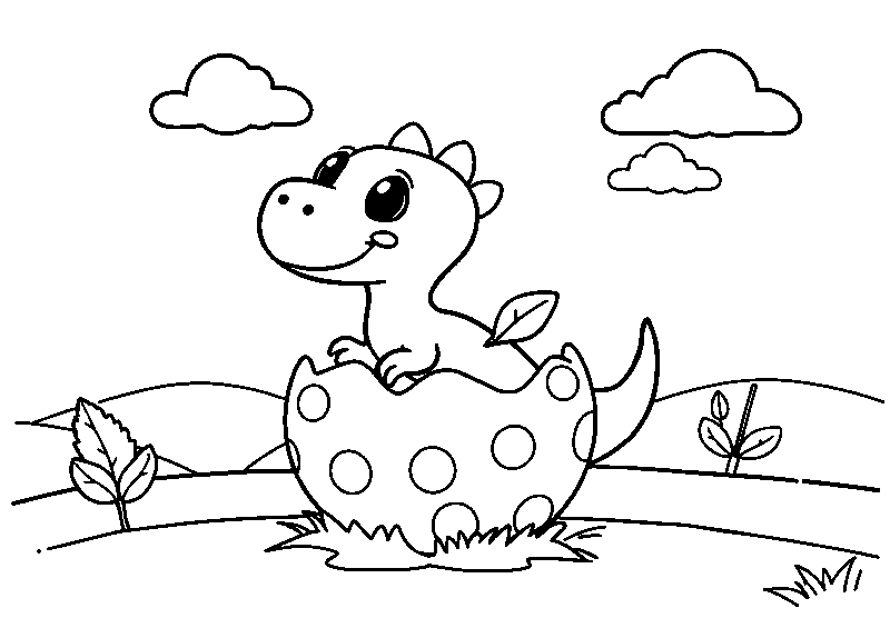 Baby dinosaur hatching from egg coloring page