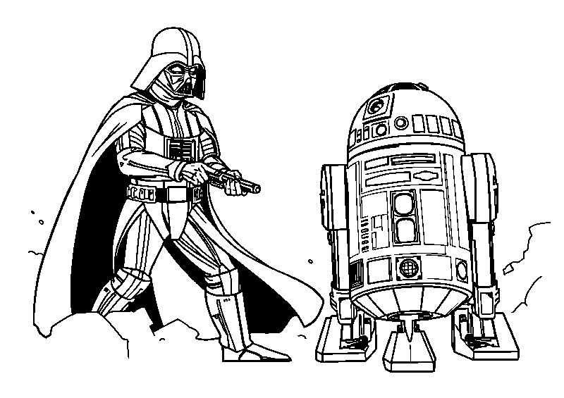 R2-D2 Battles Darth Vader coloring page