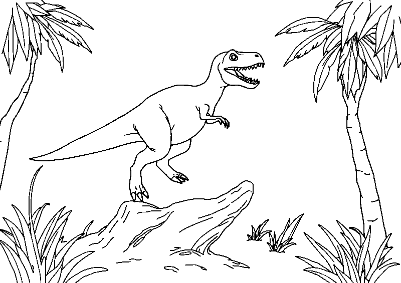 Dinosaur Leaps into Jungle Tree coloring page