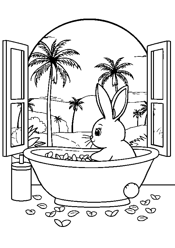 Kawaii-Hase im Blütenbad Malvorlage