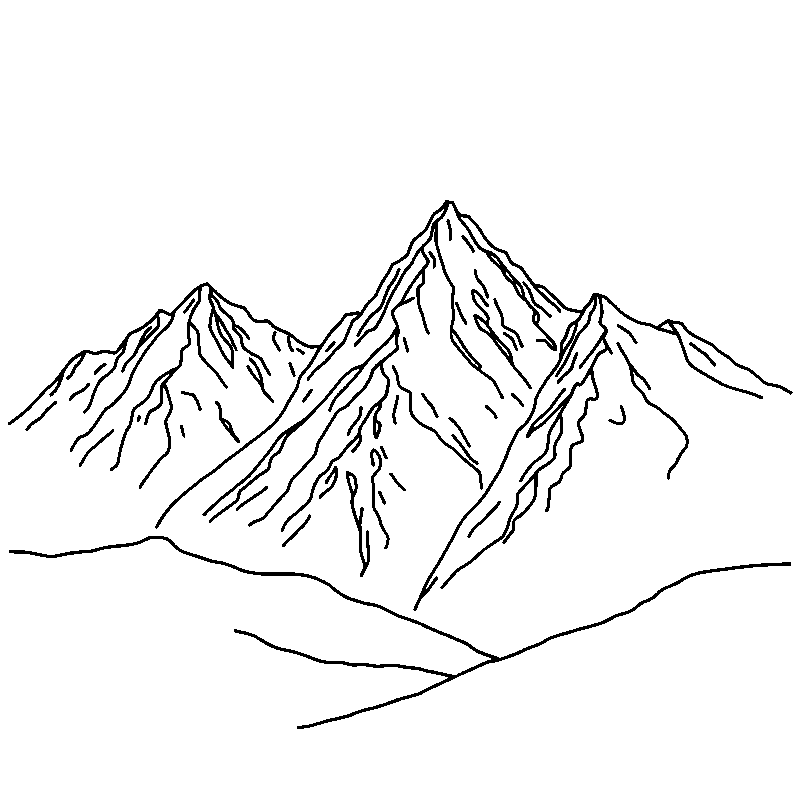 Berglandschaft mit fernen gipfeln Malvorlage