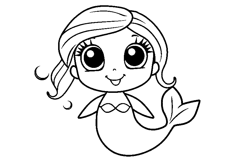 Cute mermaid with big eyes coloring page