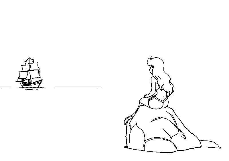 La sirenita en la roca dibujo para colorear