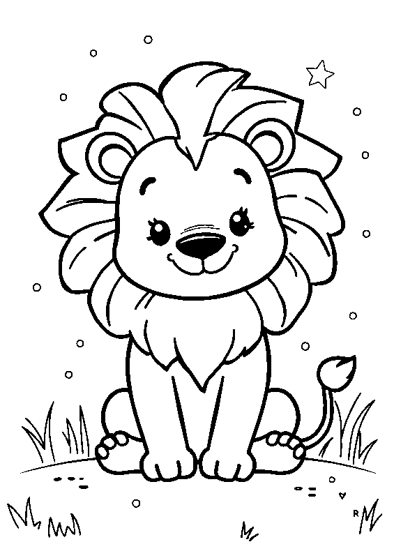 Cute little lion with fluffy mane coloring page