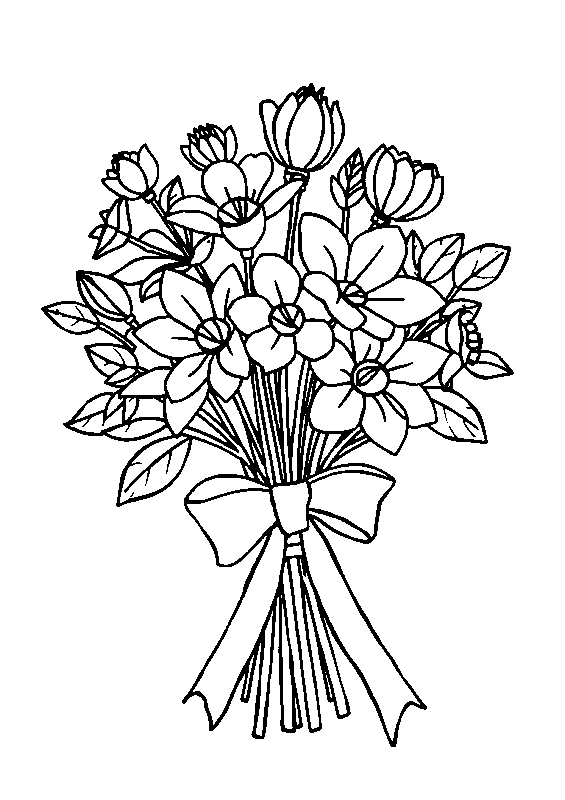 Bouquet of flowers with ribbon coloring page