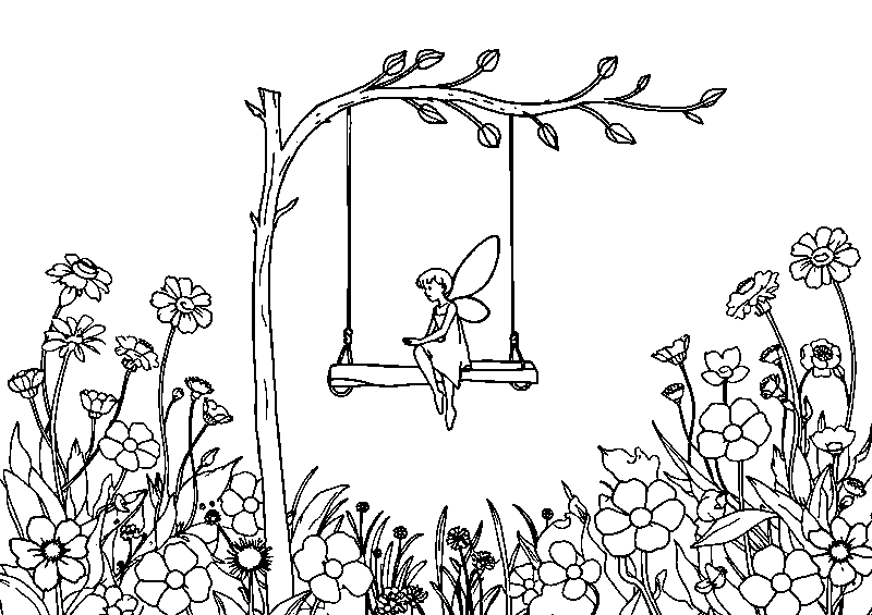 Fairy on flower stem swing coloring page