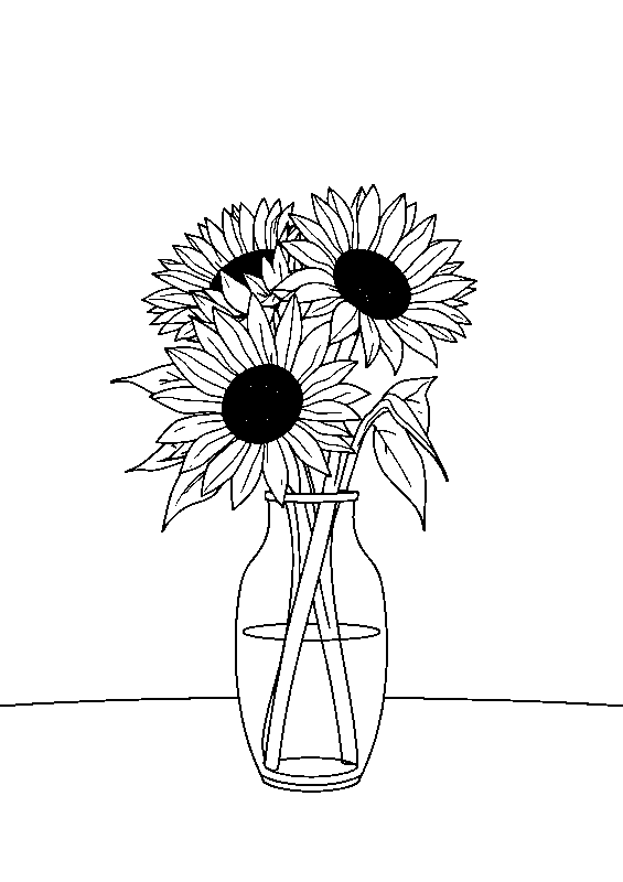 Sunflowers in a vase coloring page
