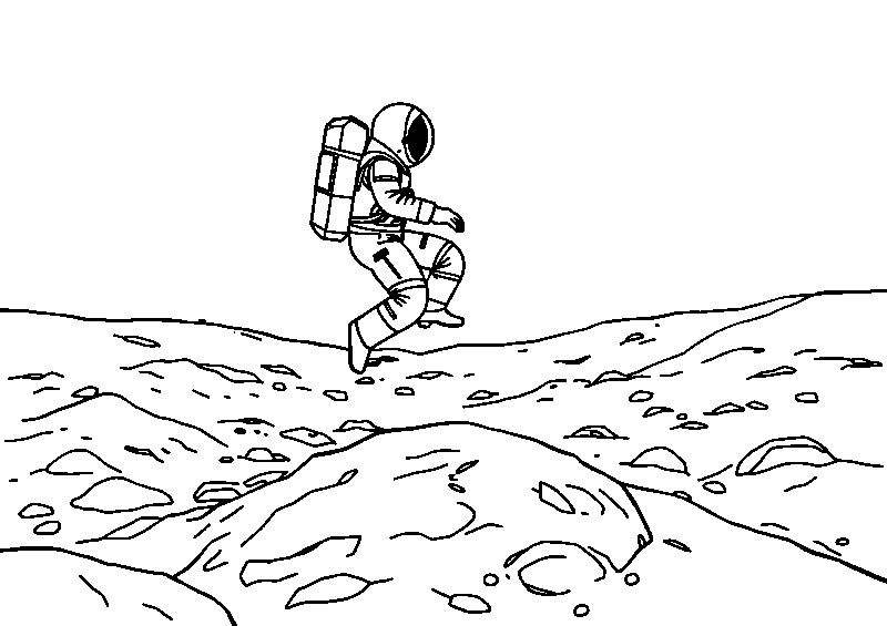 Astronauta saltando en la luna dibujo para colorear
