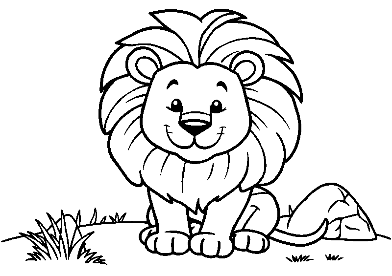 León amistoso con melena detallada dibujo para colorear