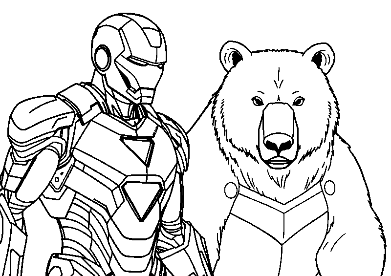 Iron man and armored bear coloring page
