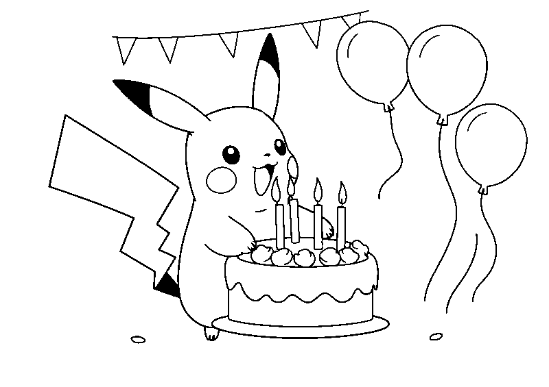 Pikachu Birthday Cake Party coloring page
