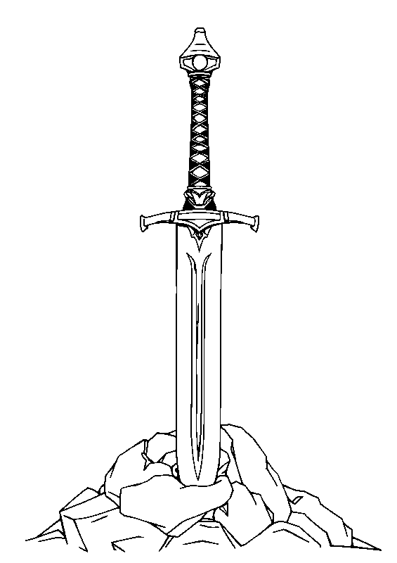 Sword embedded in stone coloring page