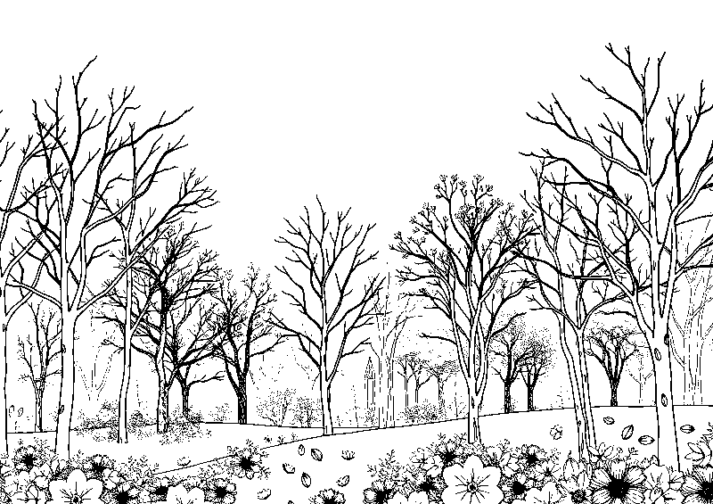 Árboles otoñales coloridos dibujo para colorear