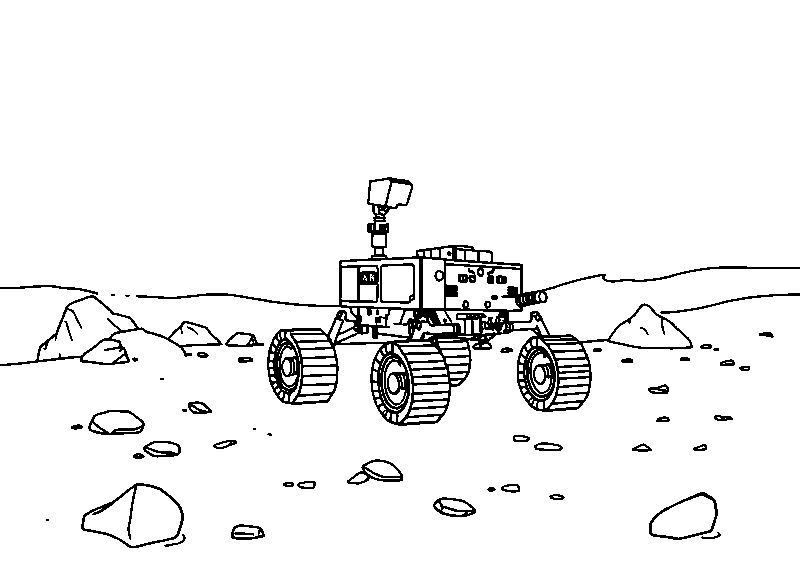 Mars rover on rocky surface coloring page