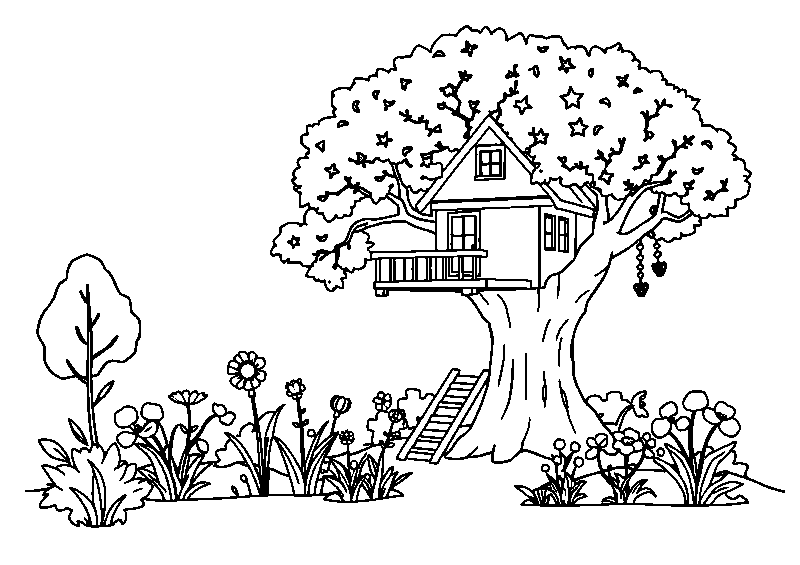 Enchanted Garden Treehouse Adventure coloring page