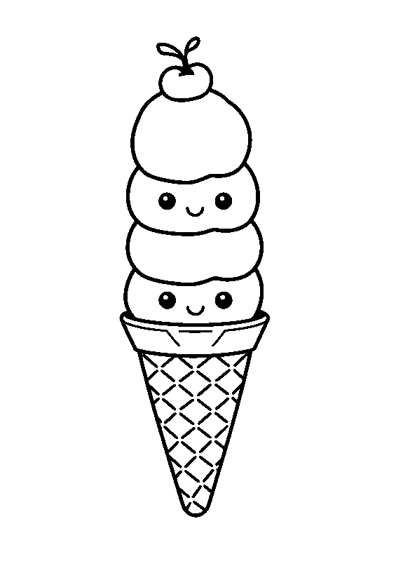 Eiswaffel mit drei niedlichen Kugeln Malvorlage