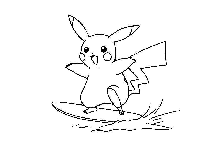 Surfende Pikachu Avontuur kleurplaat