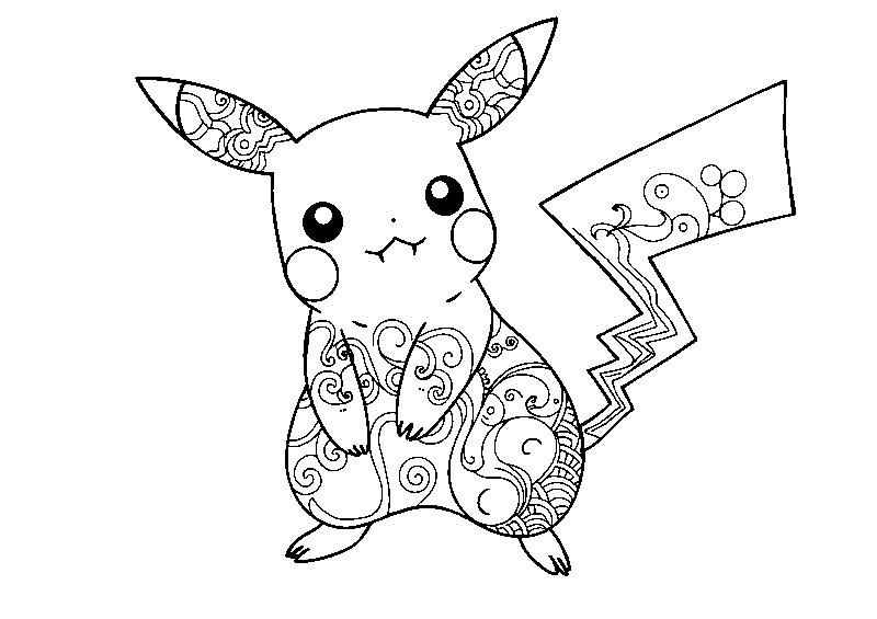 Zentangle Pikachu z Wzorami kolorowanka