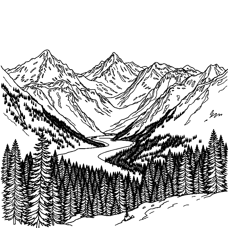 Canadian rockies mountain views coloring page