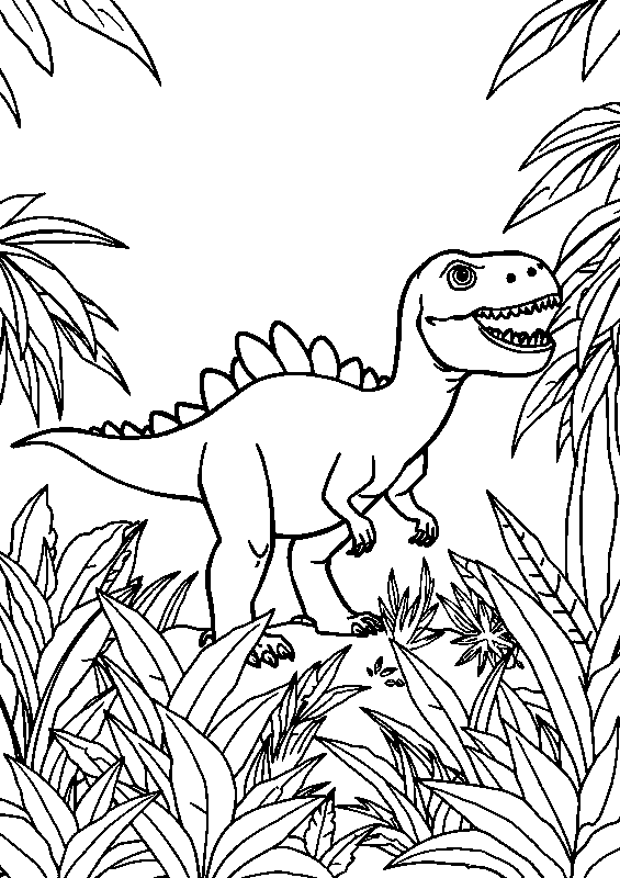 Dinosaur in the jungle coloring page