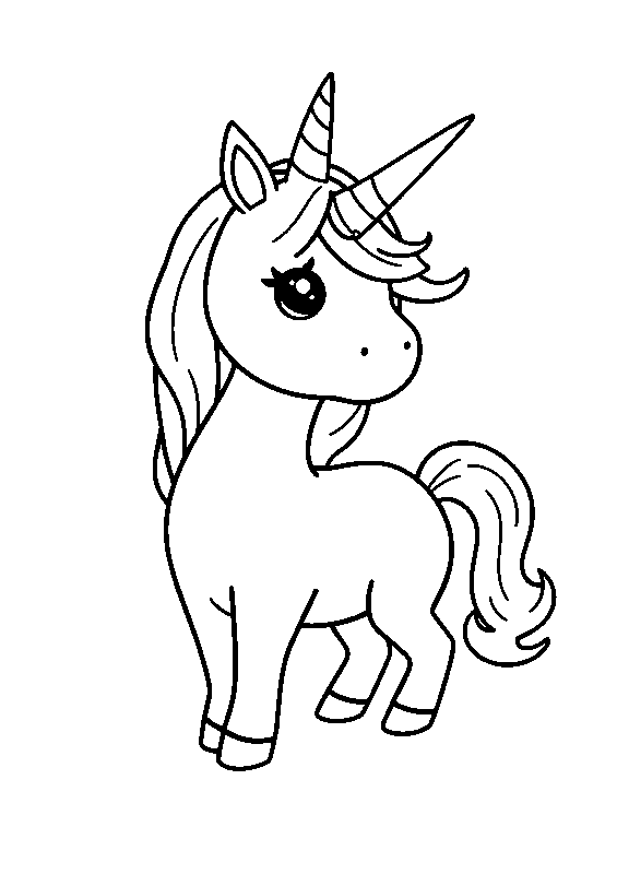 Cute unicorn with thick outline coloring page