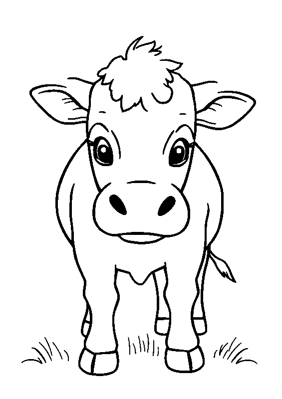 Happy cow in meadow coloring page