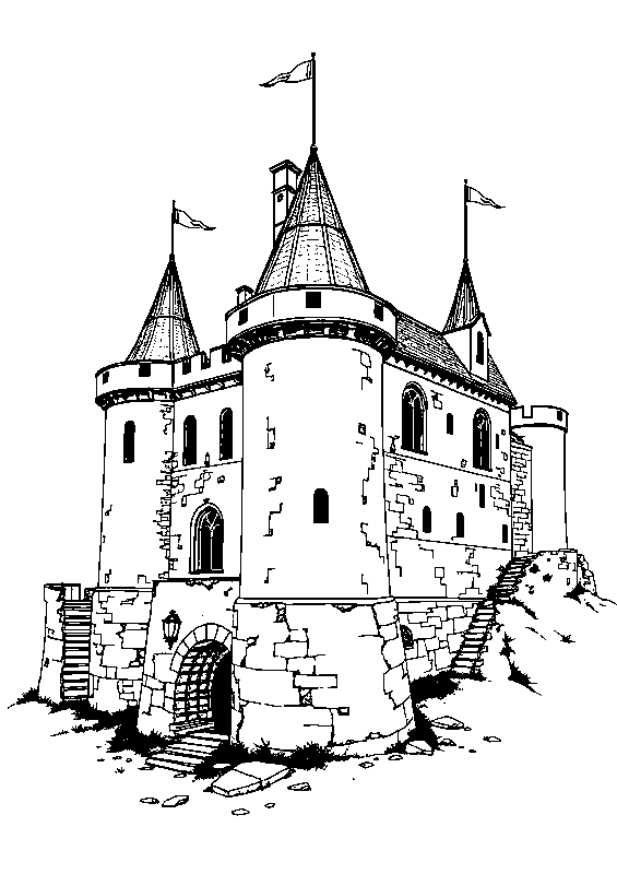 Abandoned castle with broken walls coloring page