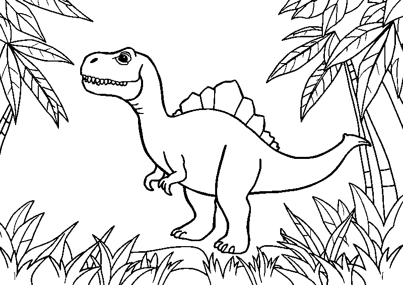 Dinosaurio en la selva dibujo para colorear