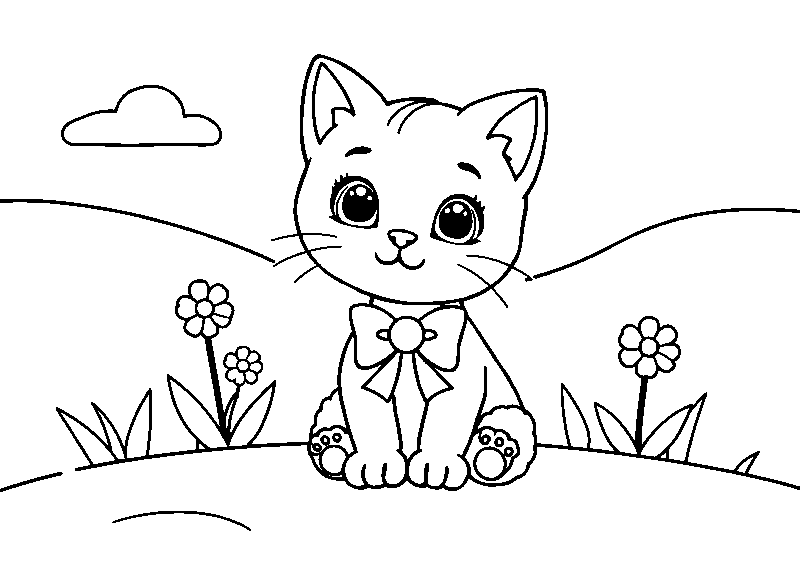 Schattige kat in tuin kleurplaat
