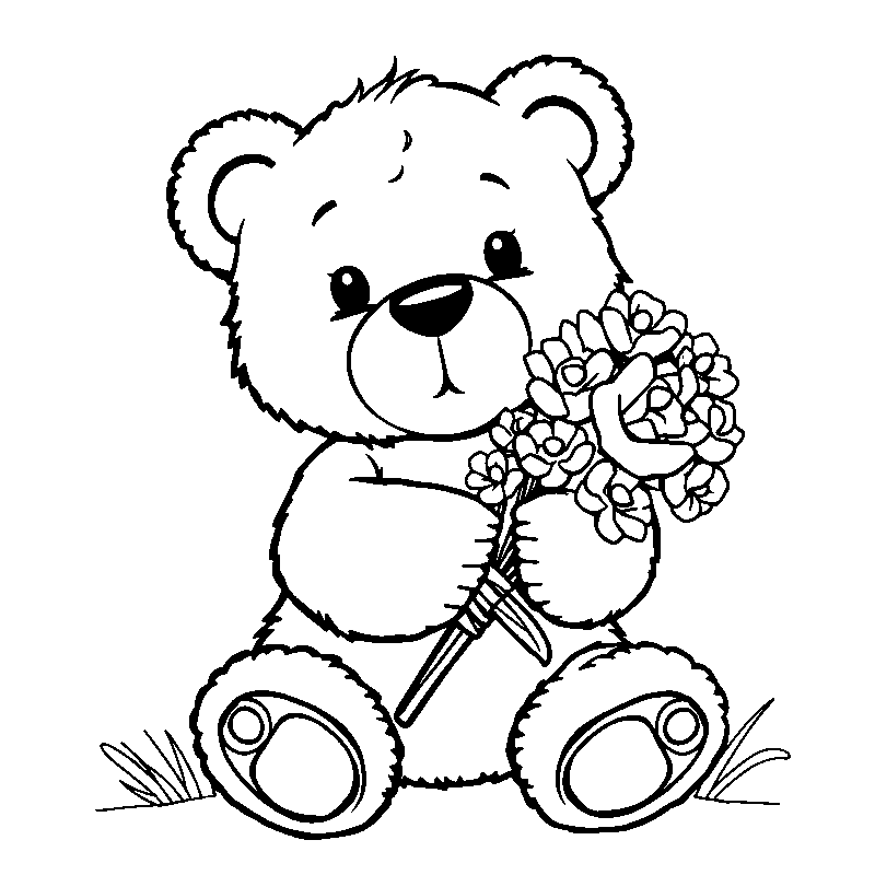 Teddy carino con bouquet disegno da colorare