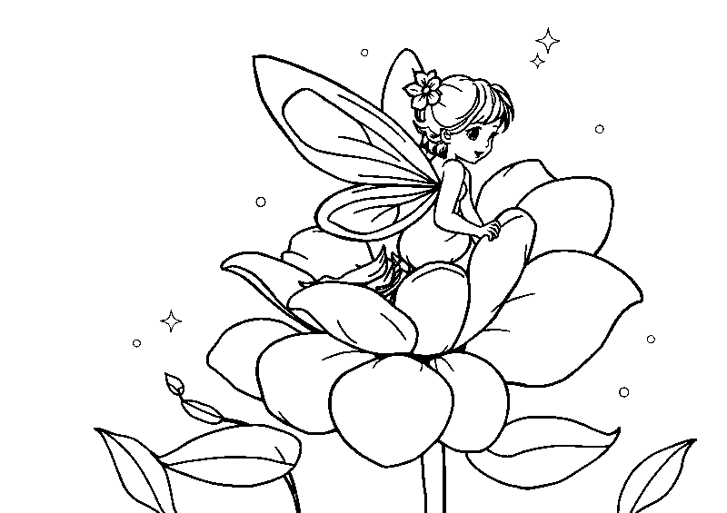 Cute flower fairy on bloom coloring page