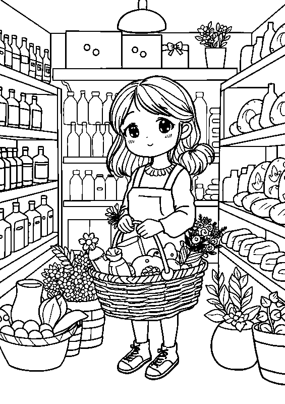 Ragazza carina al supermercato disegno da colorare