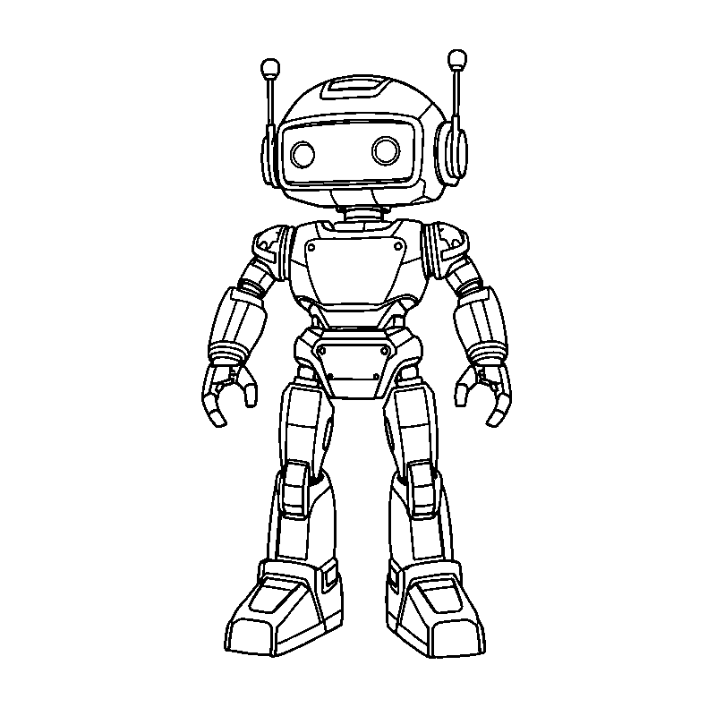 Friendly ameca robot standing tall coloring page