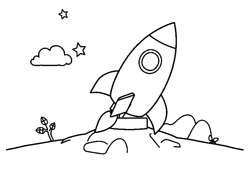Rocket on launch pad coloring page