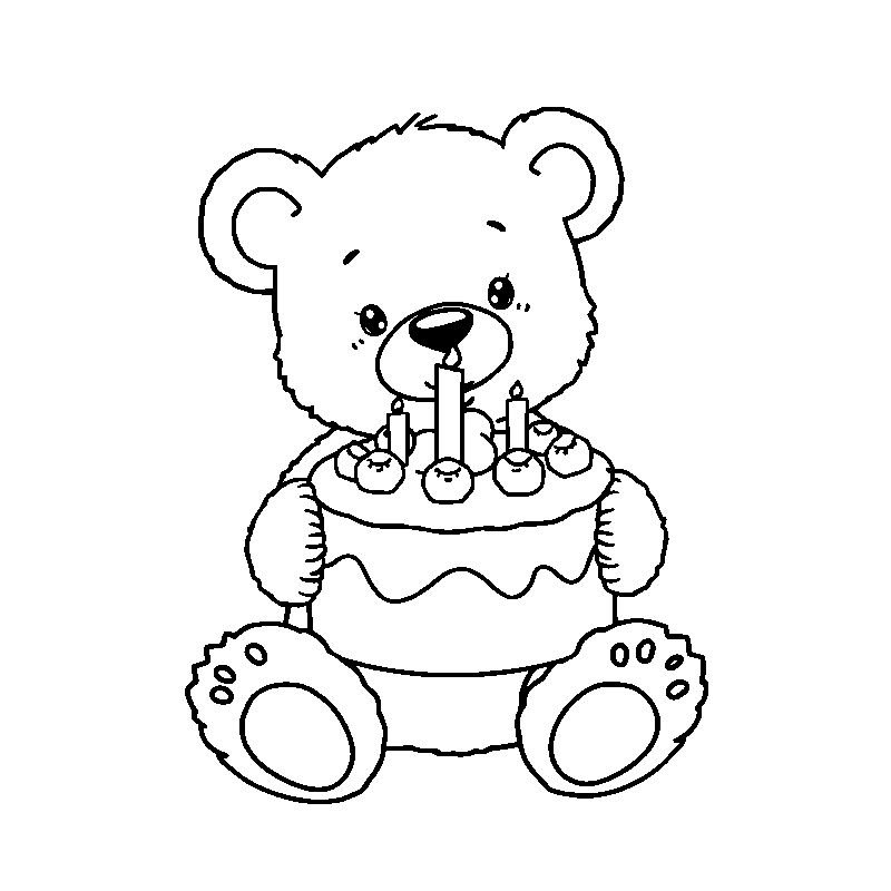 Teddy carino con torta disegno da colorare