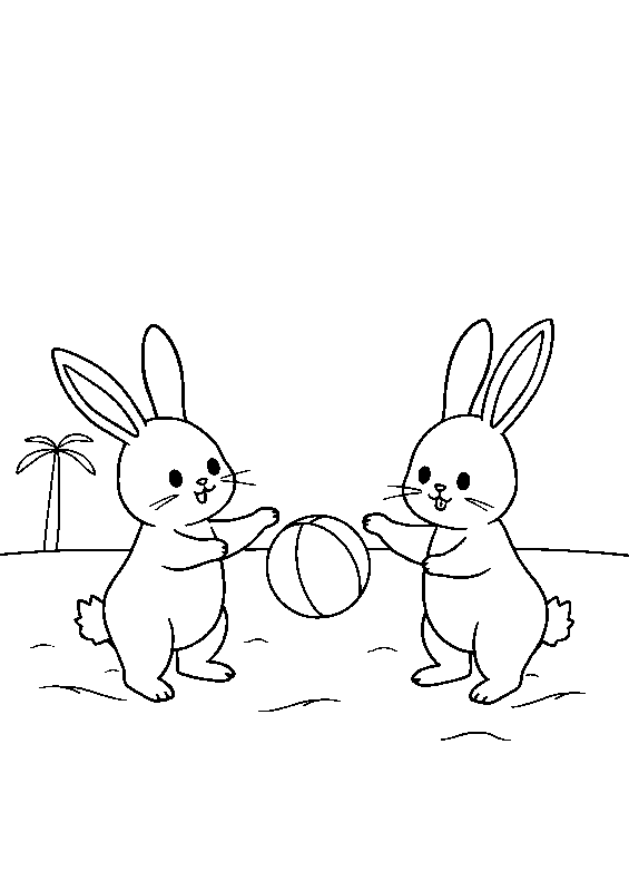 Niedliche kawaii-häschen beim strandvolleyball Malvorlage