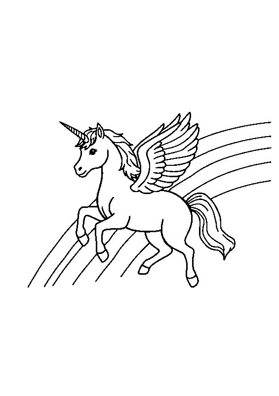 Winged unicorn on rainbow coloring page